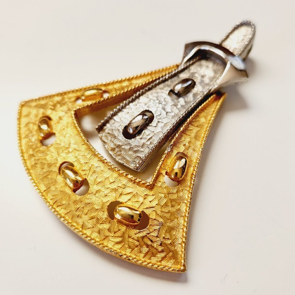 Vintage Belt Buckle Drop Silver Gold Tone Large Statement Pendant
